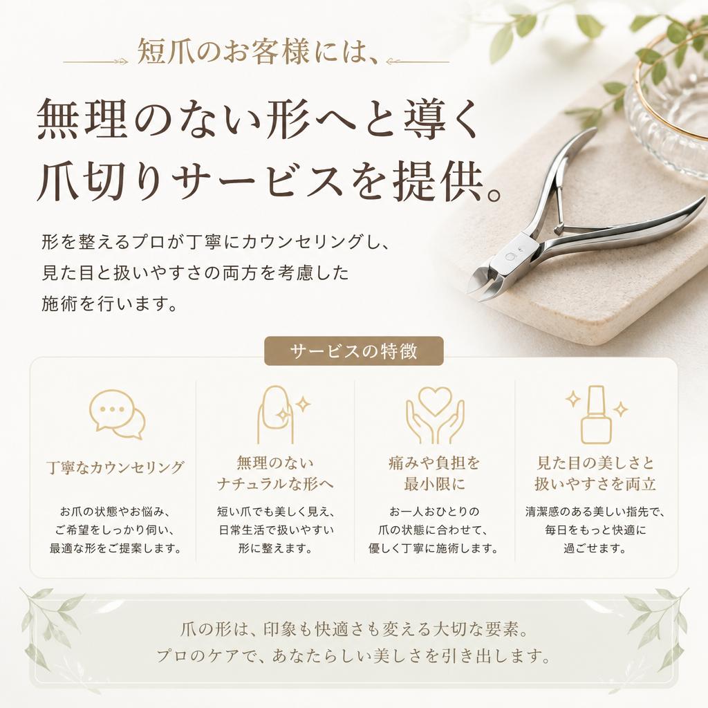 短爪でも美しく！お悩みを解消する爪切りサービス