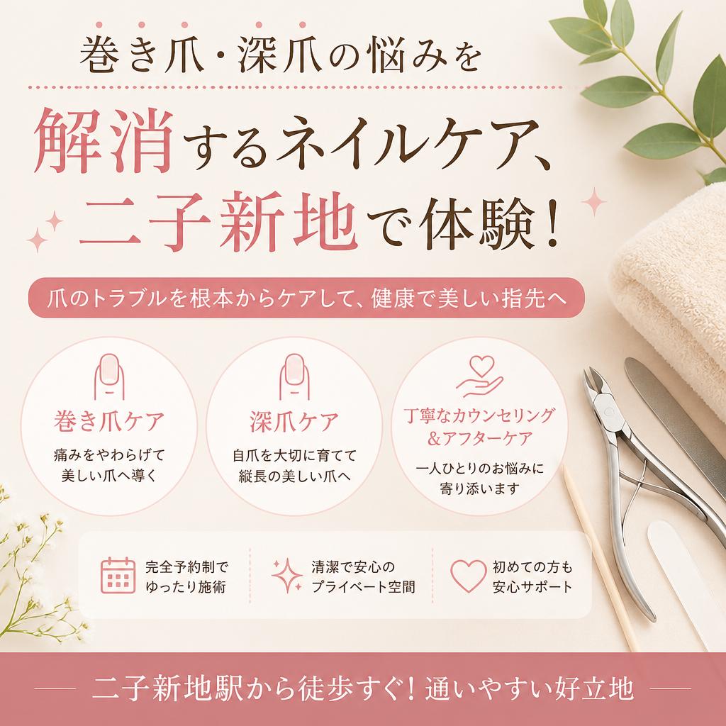 巻き爪・深爪の悩みを解消するネイルケア、二子新地で体験！