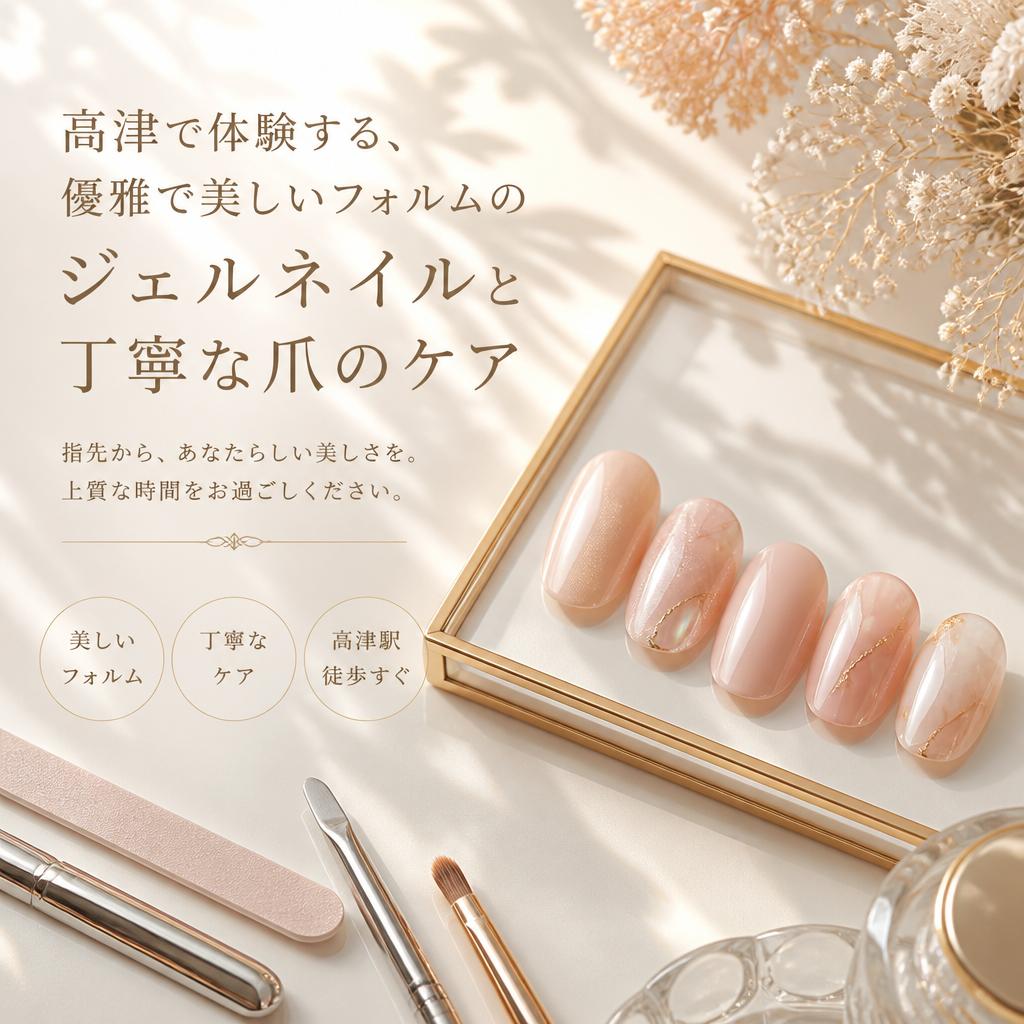 高津で体験する、優雅で美しいフォルムのジェルネイルと丁寧な爪のケア